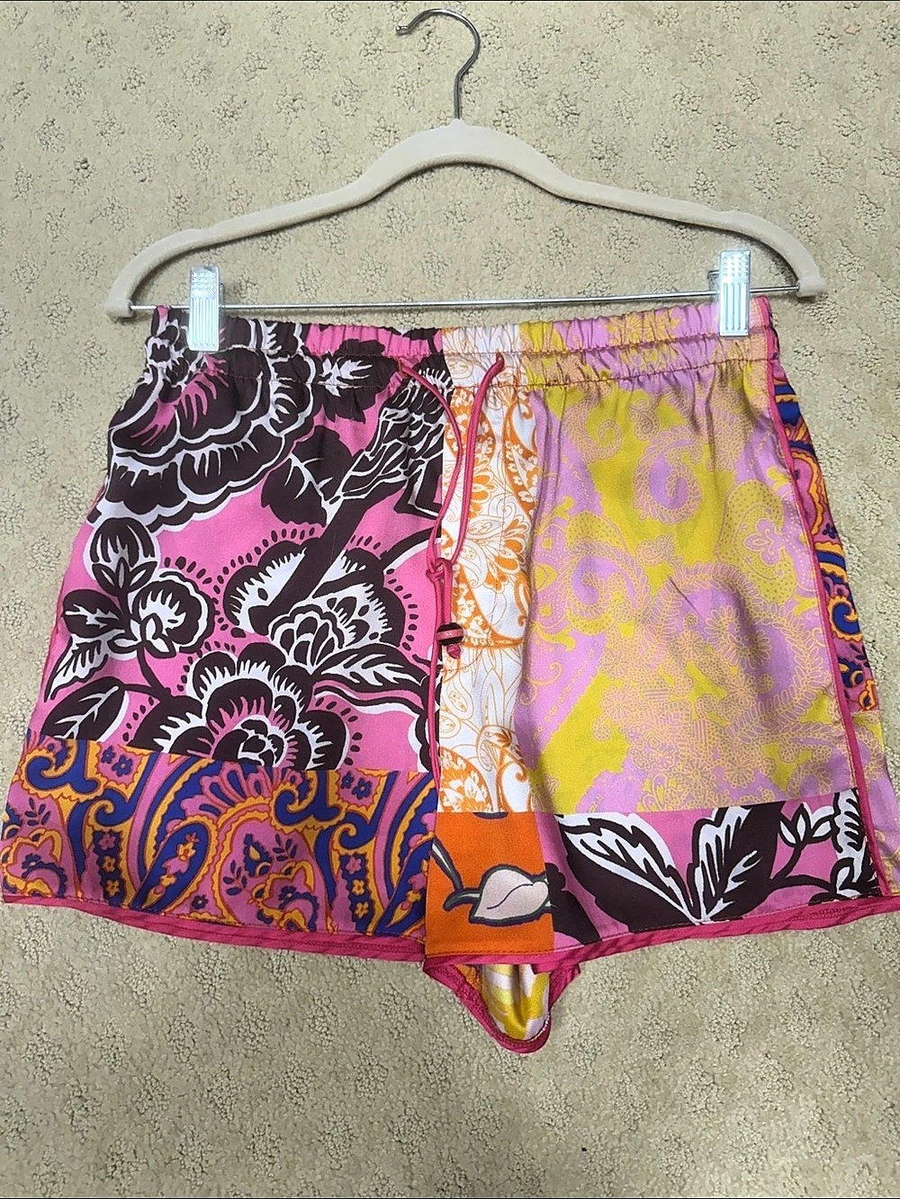 Zara Paisley High Waist Shorts in Pink & Orange Size Medium Like